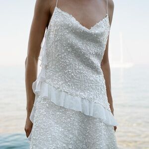 Zara White Sequin Ruffle Dress